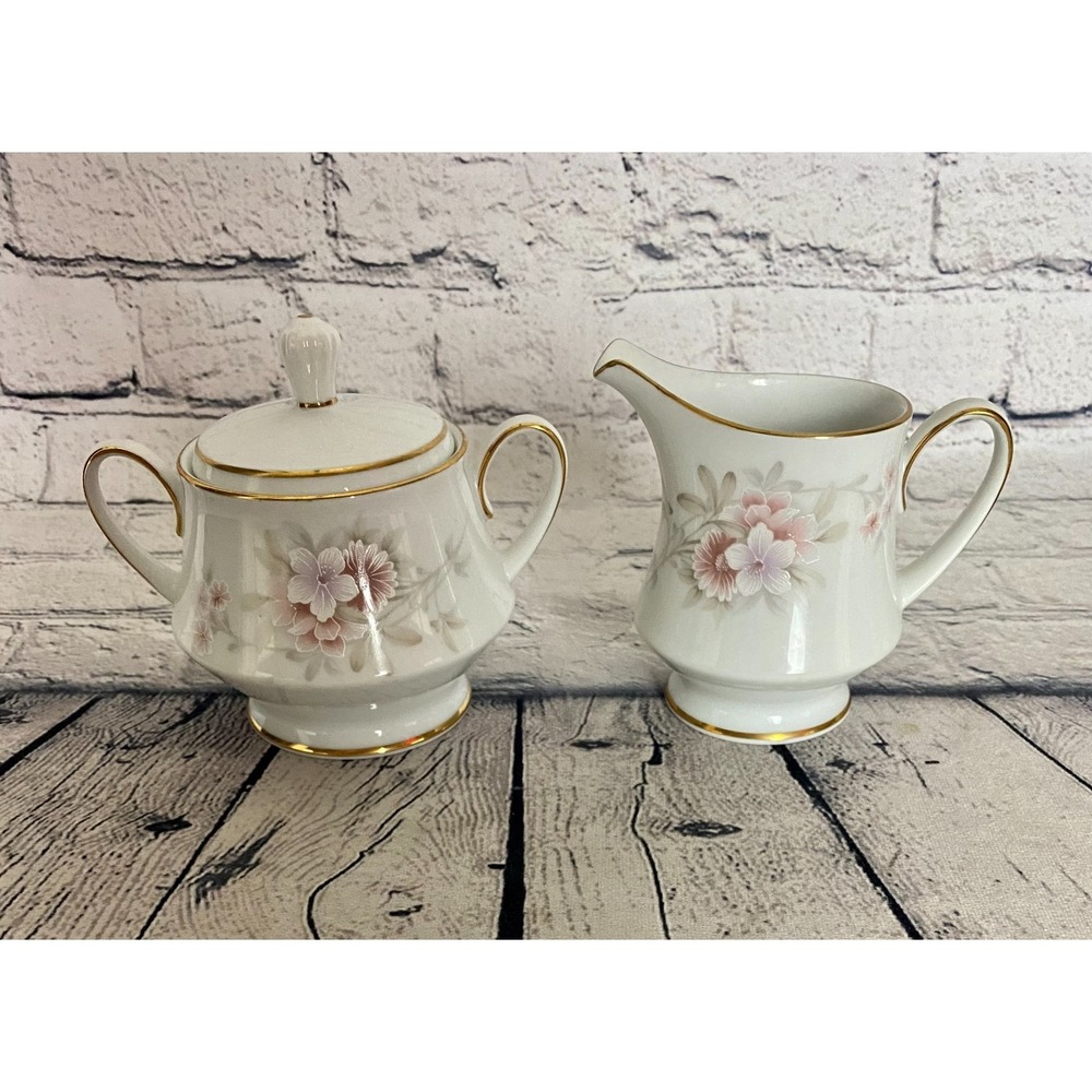 Vintage Legendary By Noritake Shrewsbury 3490 Creamer & Sugar Set With Gold Rim